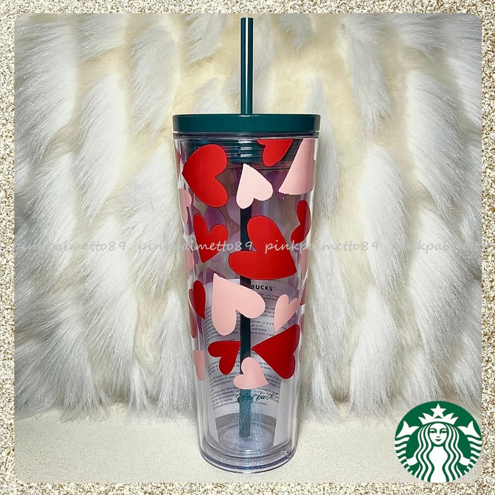 ❤️ NWT 2026 Starbucks Valentine's Day Hearts Clear Venti (24oz) Cold Cup Tumbler